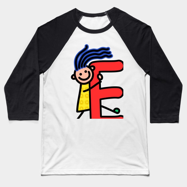 Letter E for girls alphabet Kids Colorful Cartoon Character Baseball T-Shirt by funwithletters